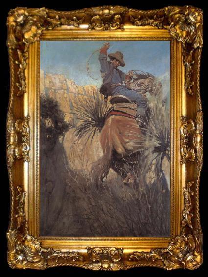 framed  NC Wyeth I Saw His Horse Jump Back Dodgin-a Rattlesnake or Somethin, ta009-2